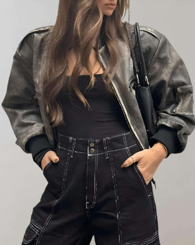 Modische Lederjacke für Frauen in Kurzform - Roslyn