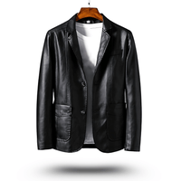 Klassische Reverskragen Lederjacke in Schwarz