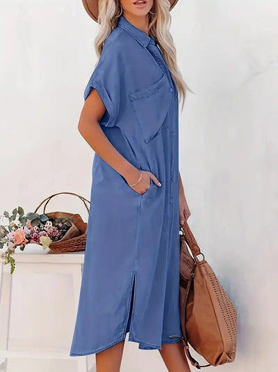 Denim Kleid mit Knöpfen und Tasche für Damen