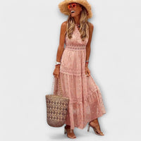 Lola - Maxikleid mit Boho-Spitze in Pink