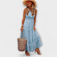 Lola - Maxikleid mit Boho-Spitze in Blau