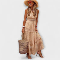 Lola - Bohemian Lace Maxi Dress in Khaki