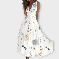 Romy - Floral V-Neck Kleid in Grau