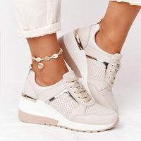 Damen Trendig Hohe Sneaker | Glanzend in Beige