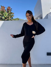 Damen Pullover und Kleid Zweiteiler Set in Schwarz