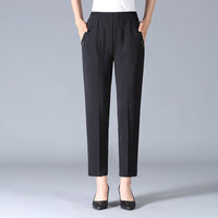 Damen Elastischer Bund mit Taschen Stoffhose in Schwarz