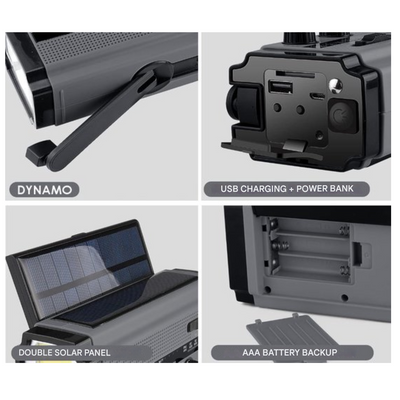 3-in-1 Notradios mit Dynamo, Solarzellen & Powerbank - SafeWave