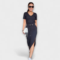 Danielle - Elegantes V-Ausschnitt-Top mit passendem Rock in Schwarz