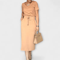 Danielle - Elegantes V-Ausschnitt-Top mit passendem Rock in Khaki
