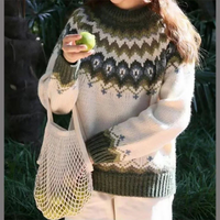 Blessy | Norweger Pullover Damen | Oversize in Grün