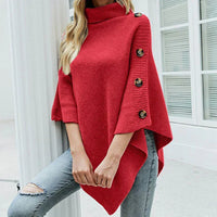 Andrea - Poncho mit Rollkragen und seitlicher Knopfleiste in Rot