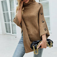 Andrea - Poncho mit Rollkragen und seitlicher Knopfleiste in Braun