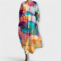 Fiona - Langes, farbenfrohes Kleid mit V-Ausschnitt in Blumen