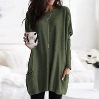 Charlotte | Damen Casual Langer Pullover mit Taschen in Dunkelgrün