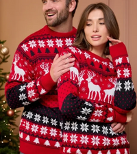 Hans und Greta | Paar Weihnachtspullover | Strick in Rot A