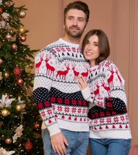 Hans und Greta | Paar Weihnachtspullover | Strick in Weiß A