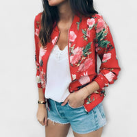 Emma | Elegante Bomberjacke für Damen mit Blumen in Rot