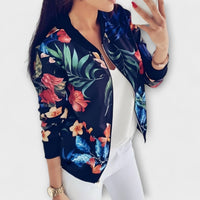 Emma | Elegante Bomberjacke für Damen mit Blumen in Blau