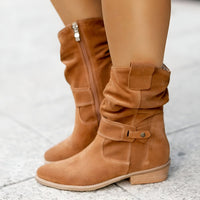 Stiefelette Damen Elegant Komfort | Wildleder Look Niedriger Absatz in Braun