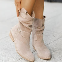 Stiefelette Damen Elegant Komfort | Wildleder Look Niedriger Absatz in Beige