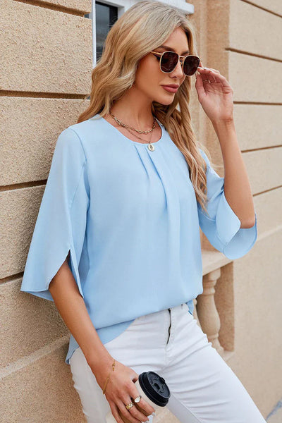 Clara Bluse Damen – Falten und Blumenärmel