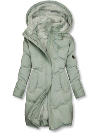 Winterjacke Damen Gefüttert Mit Kapuze | Lang Mit Reißverschluss und Knöpfen in Grün