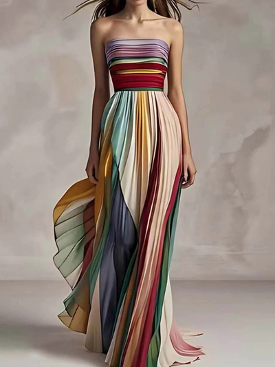 Elegantes plissiertes Bandeau-Sommerkleid für Damen | Maxi