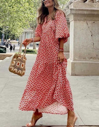 Berthilde | Damen Sommer Vintage Kleid | Maxi in Rot