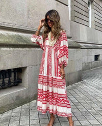 Berthilde | Damen Sommer Vintage Kleid | Maxi in Weinrot