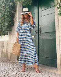 Berthilde | Damen Sommer Vintage Kleid | Maxi in Himmelblau