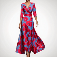 Raffiniertes langes Kleid für Damen | Maxi in Blau/Rot