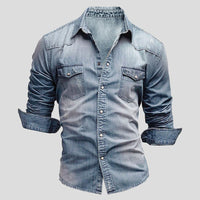 Ralf | Herren Jeanshemd Langarm im Used-Look in Hellblau