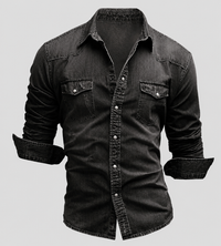 Ralf | Herren Jeanshemd Langarm im Used-Look in Dunkelgrau
