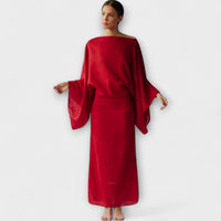 Dana - Kimono Kleid aus Leinen und Baumwolle in Rot