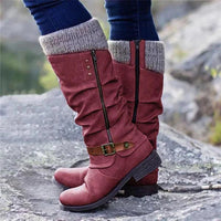 Damen Winter Stiefel | Casual hoch mit Absatz in Rot