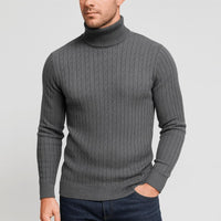 Rehbar | Herren Klassischer Zopfmuster Rollkragenpullover in Grau
