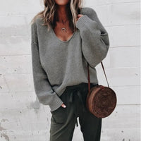 Jaqueline - Oversize V-Neck Pullover in Dunkelgrau
