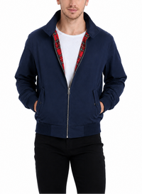 Rex | Herren klassische Harrington Jacke mit Tartan-Futter in Marineblau