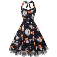 Jahrgang Neckholder Halloween Kostum Kleid | Midi in Schwarz