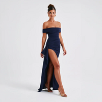 Agnes | Damen Maxikleid Schulterfreis Seitenschlitz – Off-Shoulder Maxi Schlitz 2026 in Blau