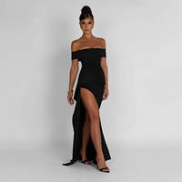 Agnes | Damen Maxikleid Schulterfreis Seitenschlitz – Off-Shoulder Maxi Schlitz 2026 in Schwarz