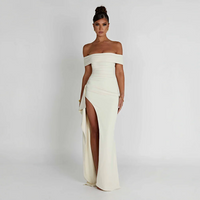 Agnes | Damen Maxikleid Schulterfreis Seitenschlitz – Off-Shoulder Maxi Schlitz 2026 in Weiß