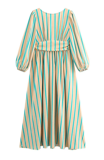 Diana - Elegantes, gestreiftes, rückenfreies Maxikleid