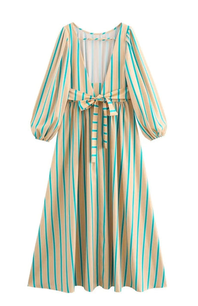 Diana - Elegantes, gestreiftes, rückenfreies Maxikleid