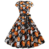Niedlicher Kürbis Druck Halloween Kostum Kleid | Midi in Weiße