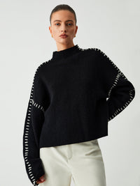 Rollkragenpullover mit Piqué-Stich-Details - Warda in Schwarz