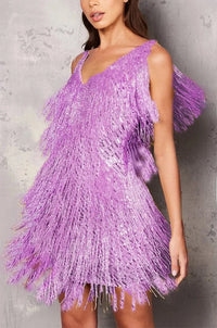 Ronja | Fransenkleid mit V-Ausschnitt Minikleid in Lila