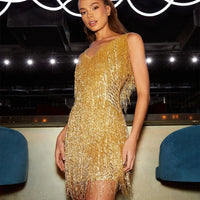 Ronja | Fransenkleid mit V-Ausschnitt Minikleid in Gold