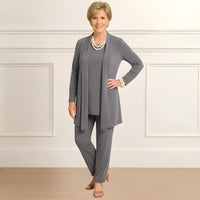 Mia | Lagenlook Cardigan Zweiteiliges Set in Hell Grau