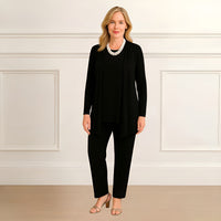 Mia | Lagenlook Cardigan Zweiteiliges Set in Schwarz